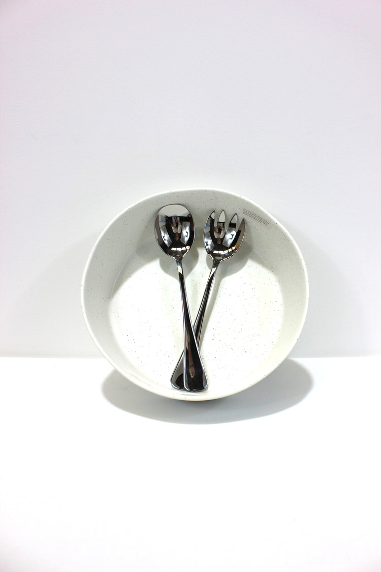 Serving bowl with salad fork and spoon set